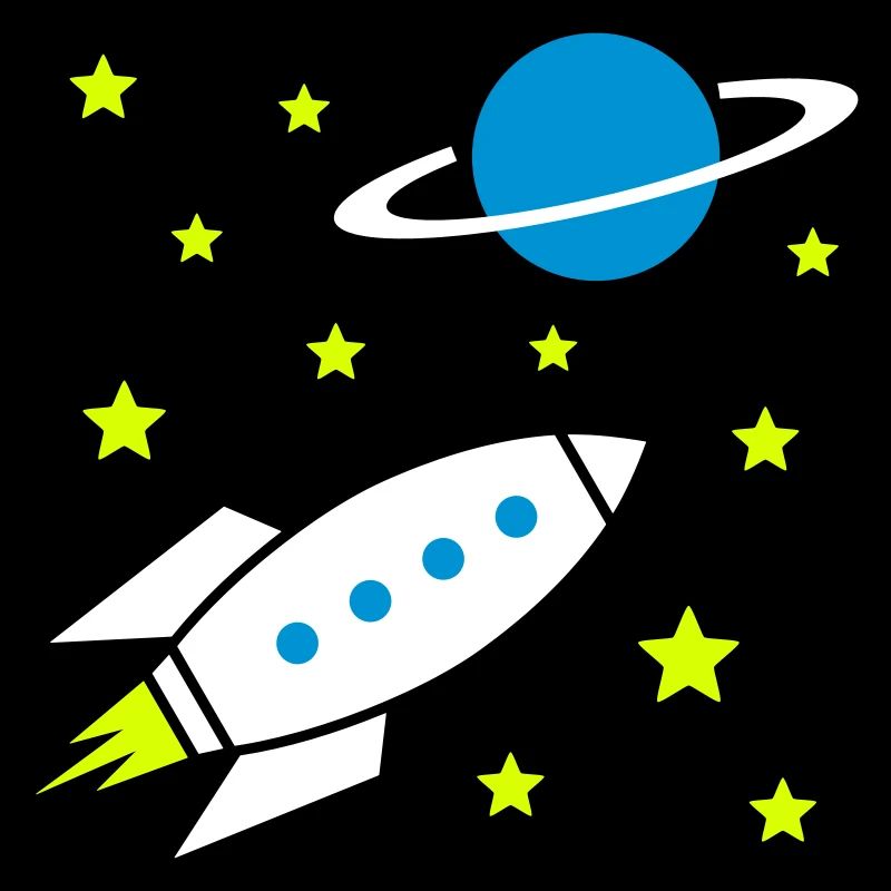 Spaceship, stars and planet with ring