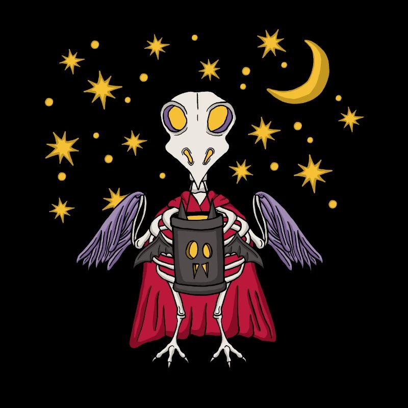 Saint Martin skeleton chicks with lantern at night