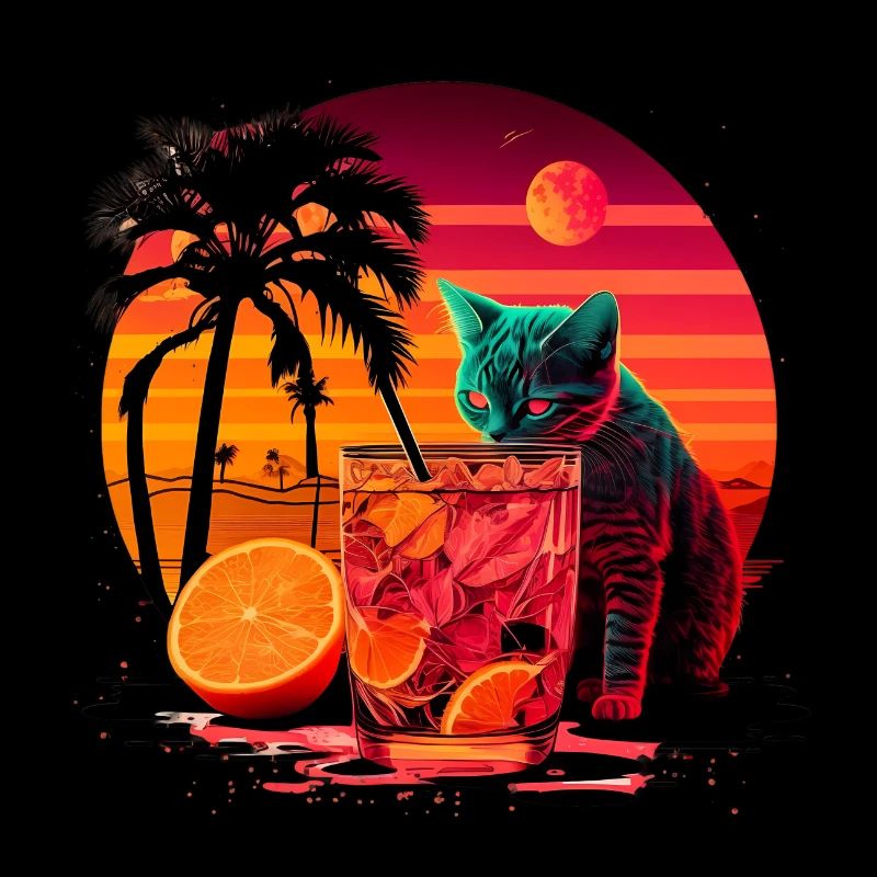 Funny cat drinks cocktail Cat lover