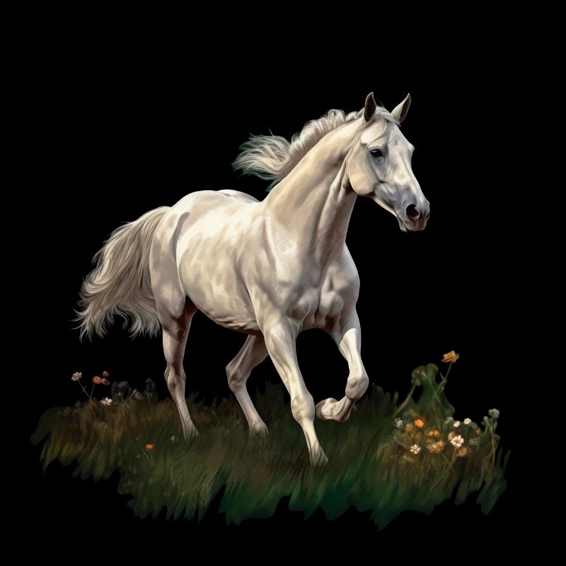 Cheval blanc style peinture réaliste dans un pré