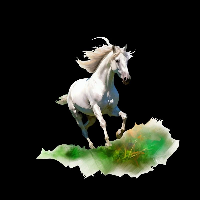 Cheval blanc style peinture réaliste dans un pré