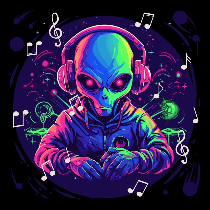 Alien mit Kopfhörer Ausserirdischer DJ Musik