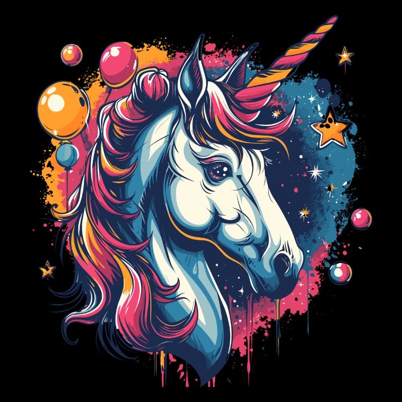 Buntes Einhorn mit Luftballons