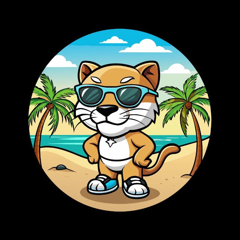 Bébé Chat Race Dessin Animé Lunettes De Soleil Plage