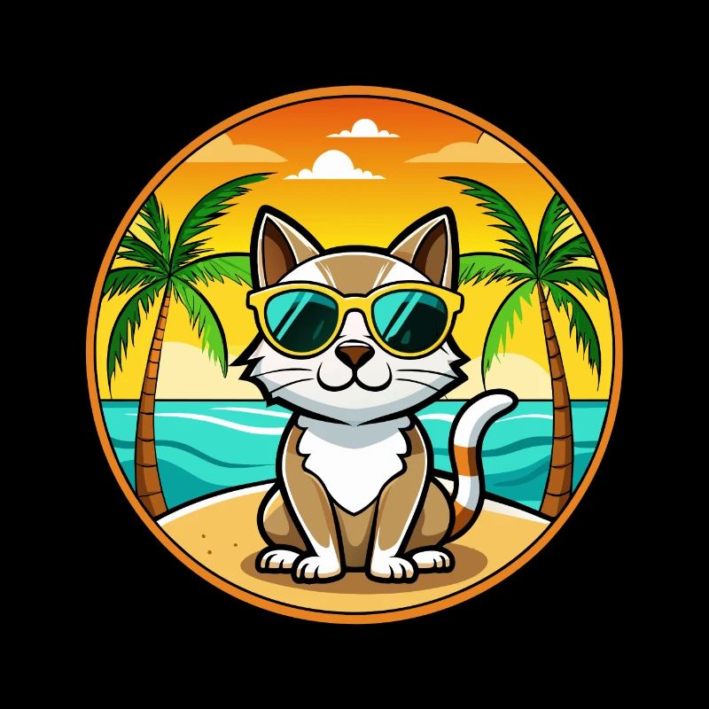 Siamese Cat Breed Cartoon Sunglasses Beach