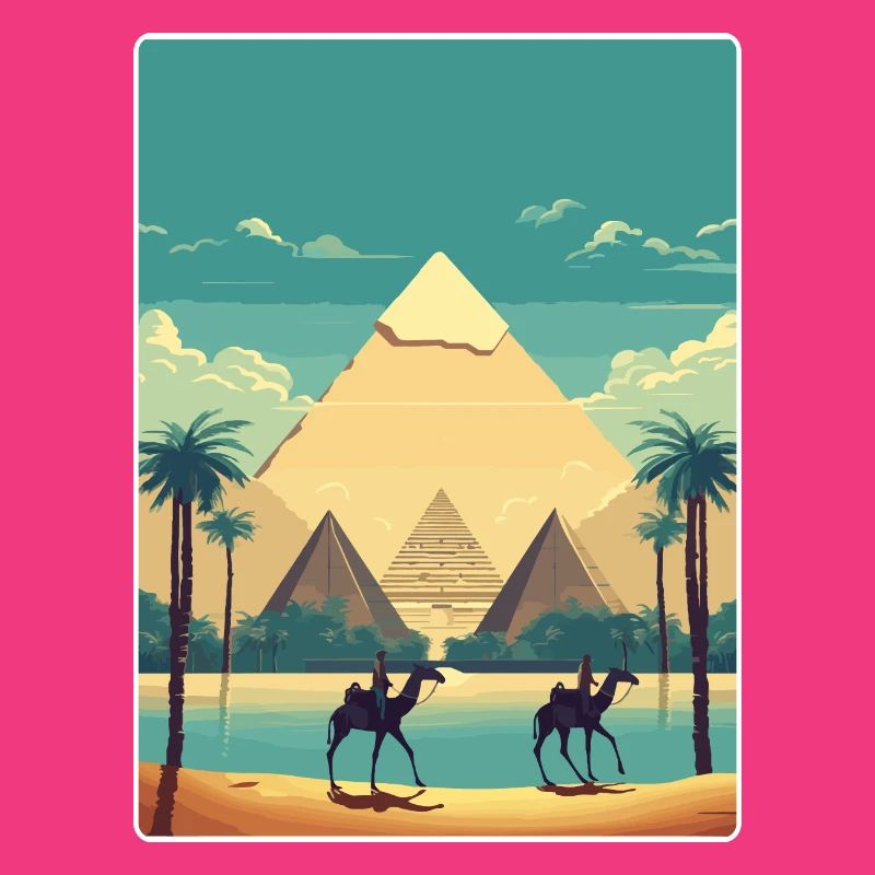 Le Caire, Égypte, Grandes Pyramides De Gizeh, Affiche De Voyage