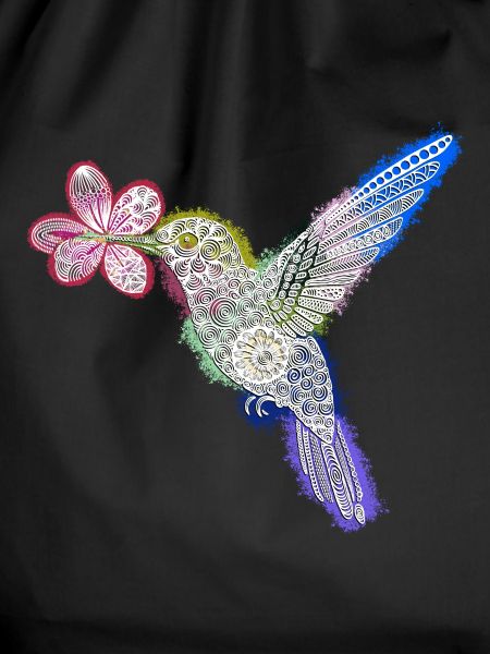 Zentangle Hummingbird with Flower