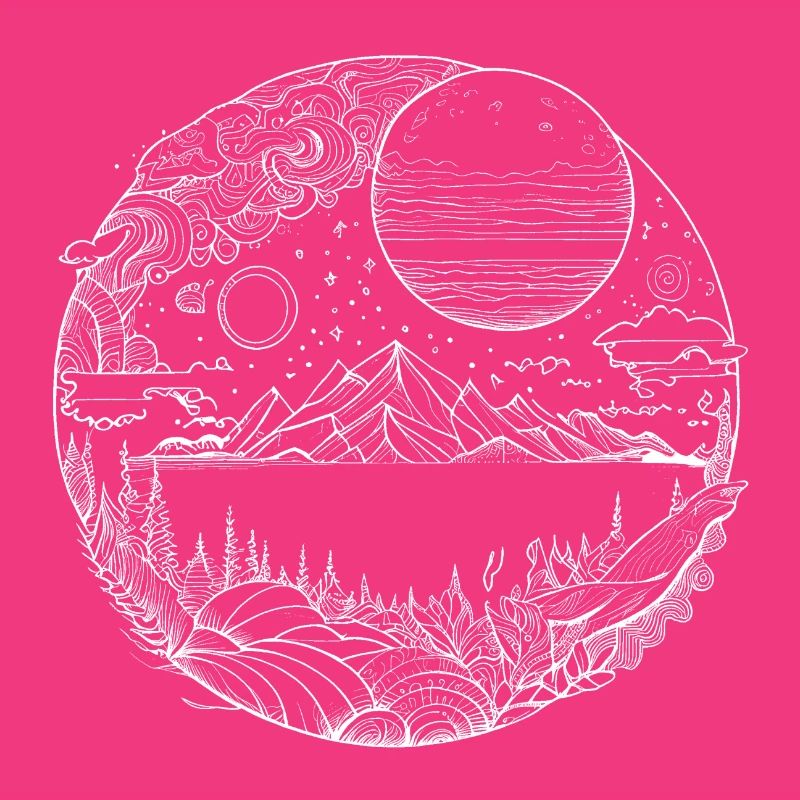 Psychedelic landscape as fine line graphics