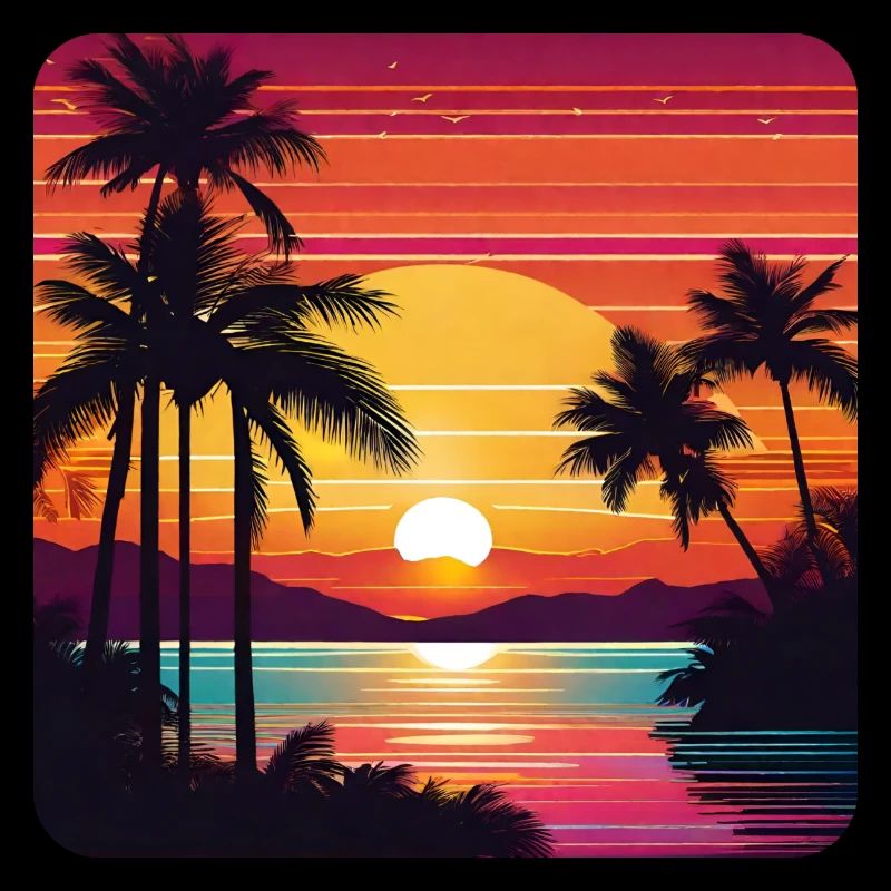 Atmospheric sunset with palm trees