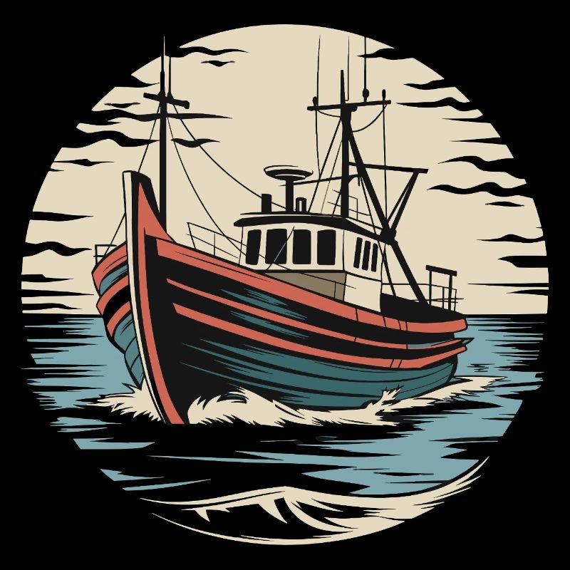  Fischerboot Auf Hoher See Vintage Seemann Maritim