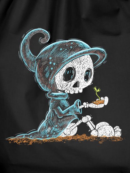 Skeleton Holding Plant Hope Emergence