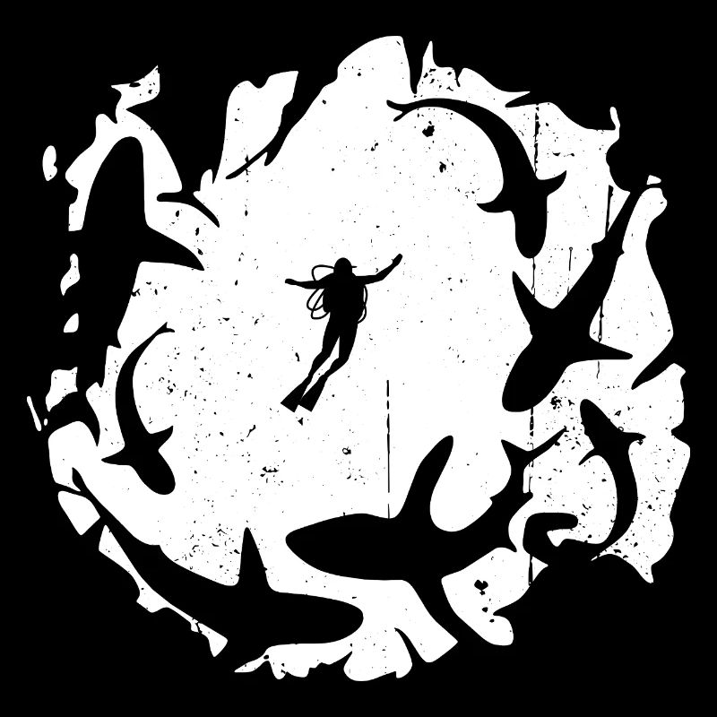Plongeur en silhouette circulaire de requin