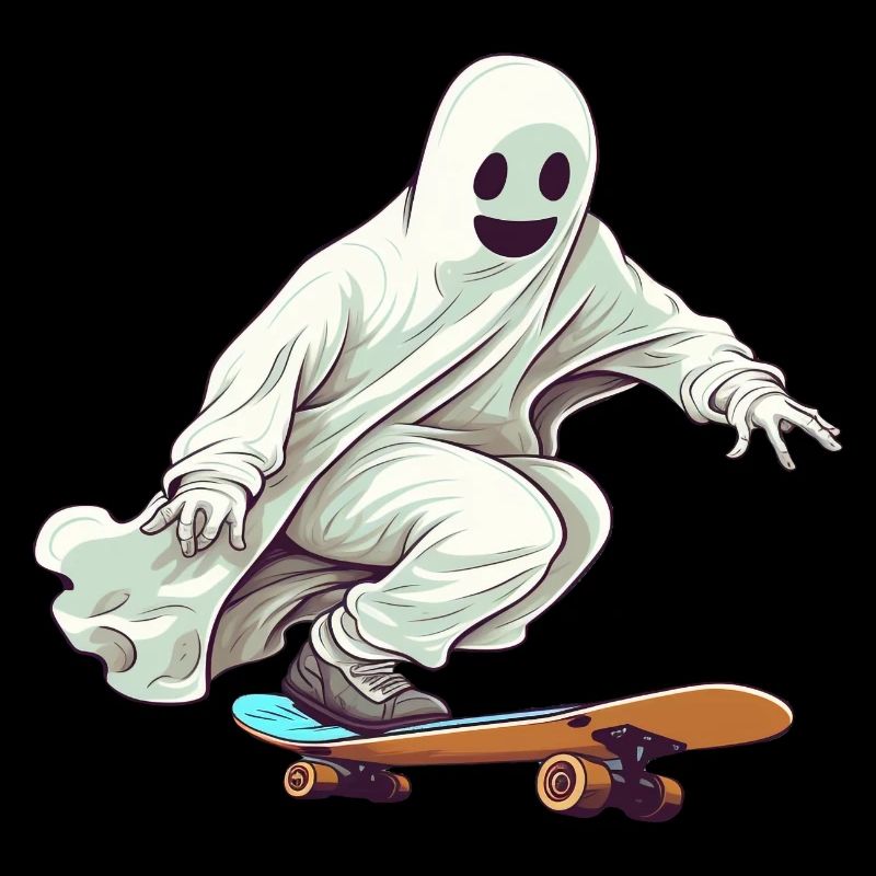 Drôle de dessin animé Ghost style Comic sur son skateboard