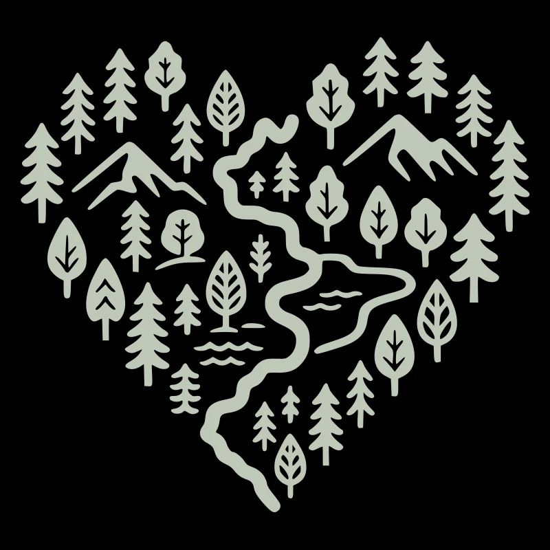 Herz mit Berg- und Waldlandschaft