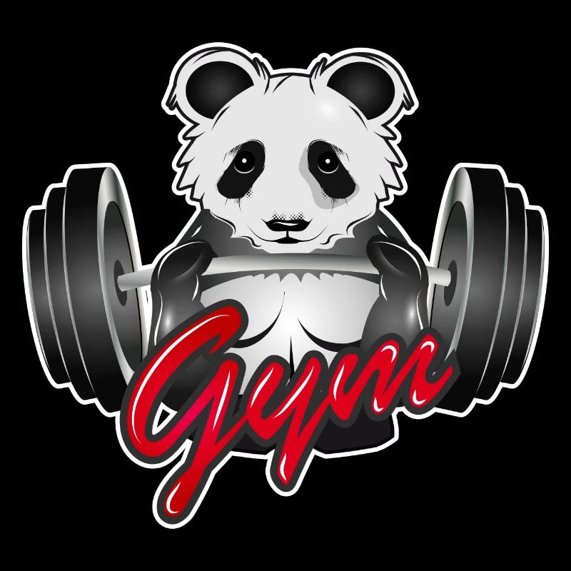 Bodybuilder Panda Bär mit Langhantel im Gym