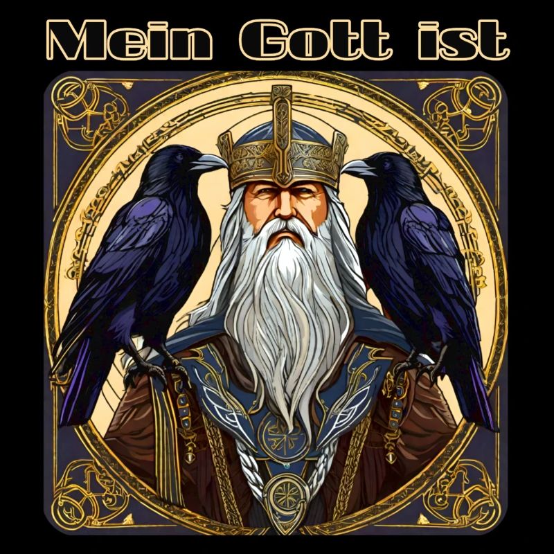 Germane Wikinger Odin mit Raben Hugin und Mugin