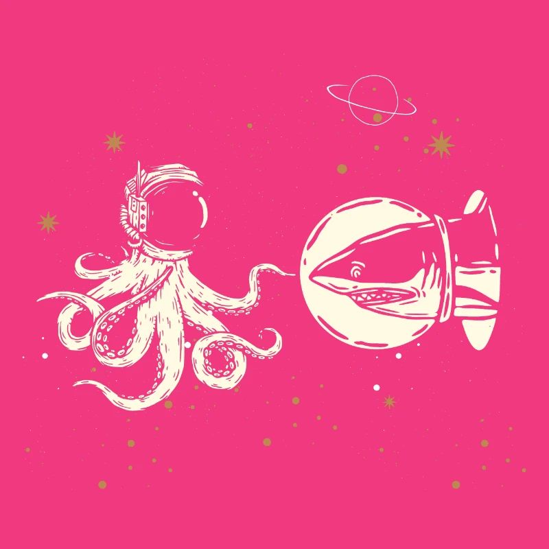 Encounter between shark and octopus in space