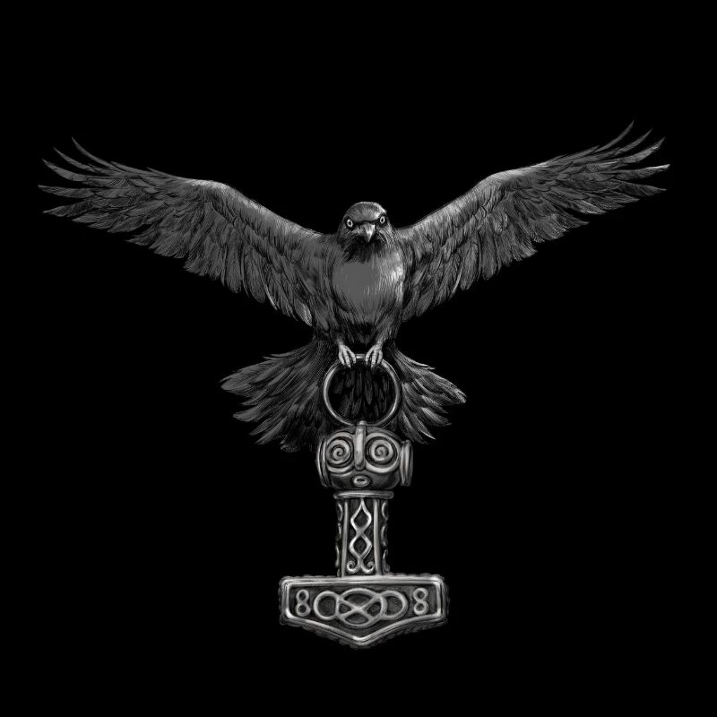 Thor Hammer Mjölnir avec Odin Ravens Hugin et Munin