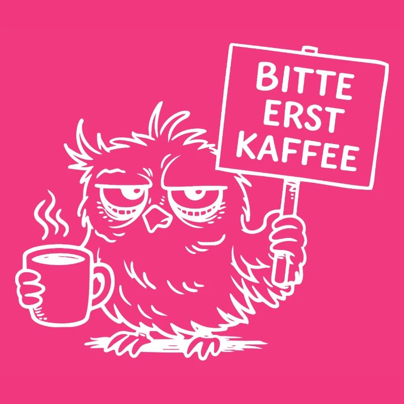 Bitte erst Kaffee – Müde Eule mit Kaffeetasse
