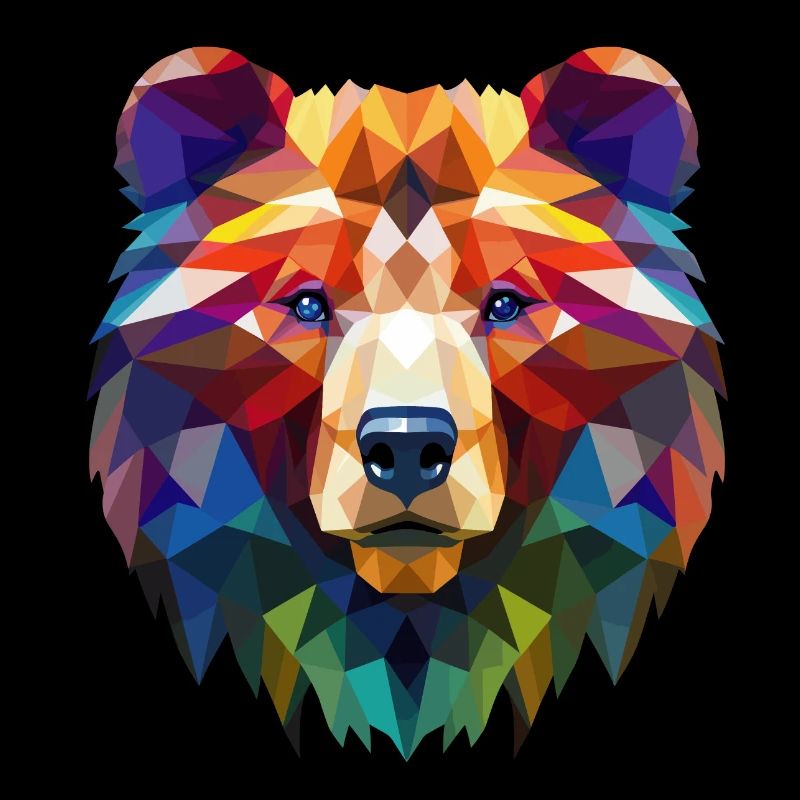 A bear with colorful geometric patterns
