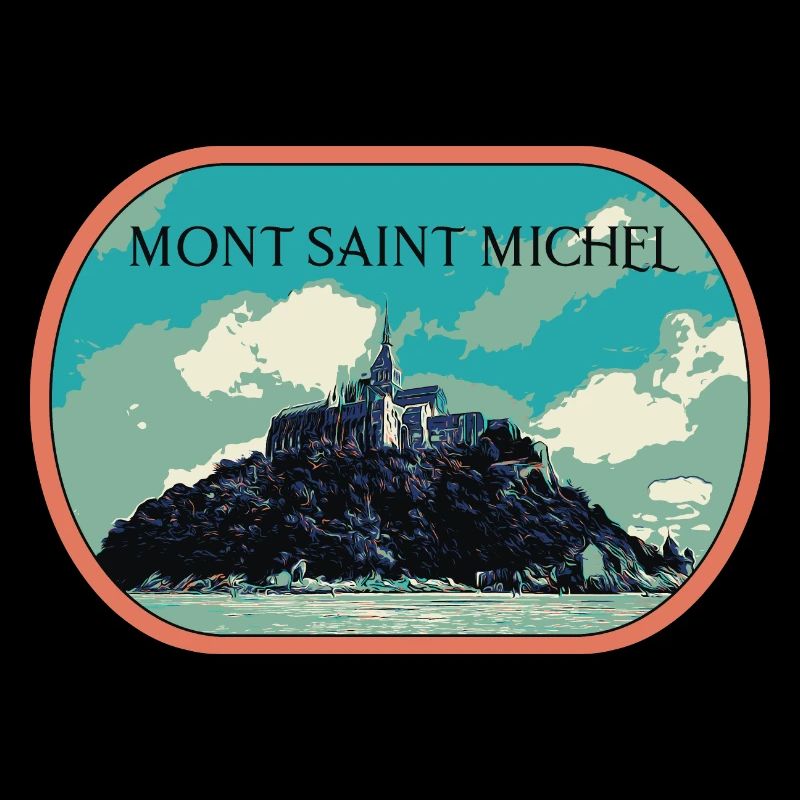 Illustration en bleu et vert du Mont Saint Michel