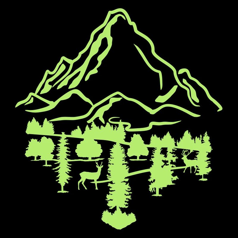Mountains, forest and deer