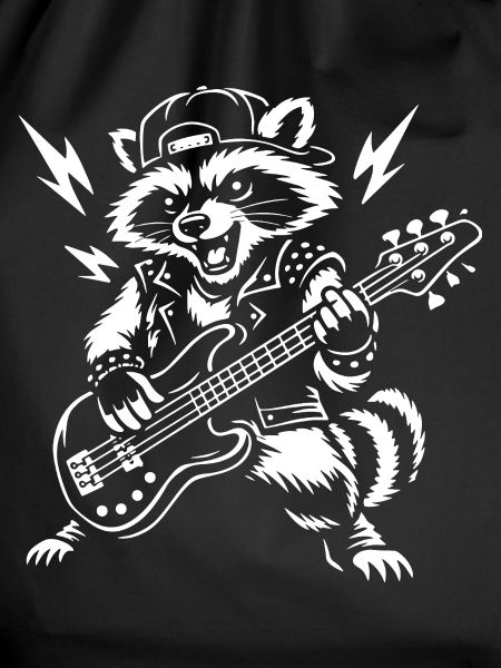 Raccoon playing bass guitar
