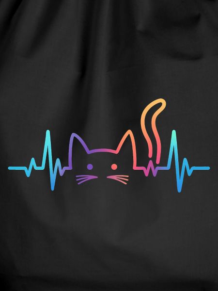 Cat ECG Heartbeat Rainbow Motif