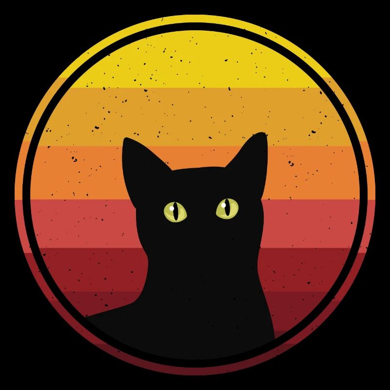 black cat cat retro
