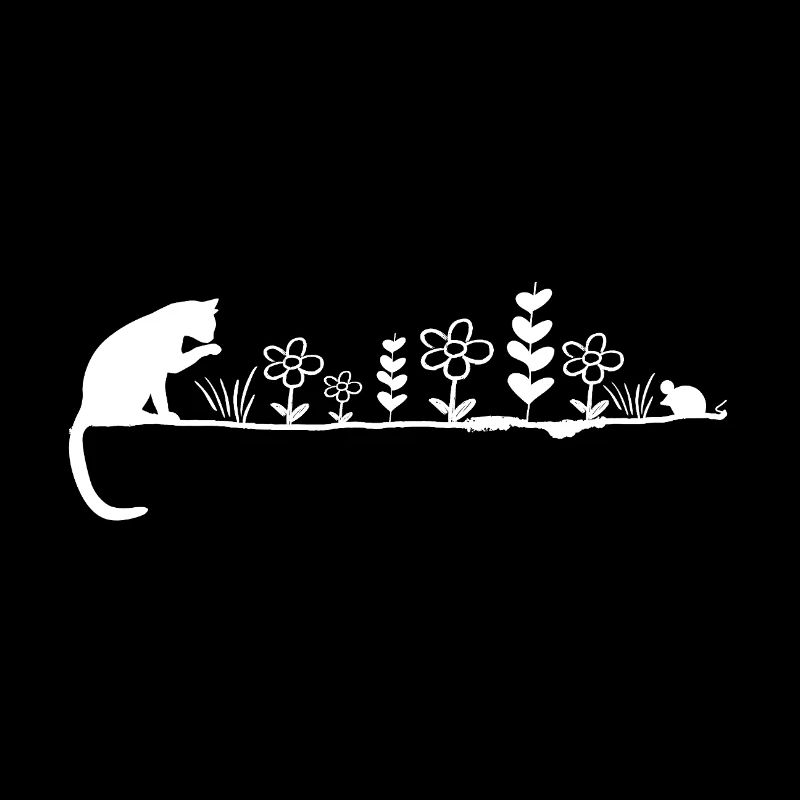 Garten-Silhouette: Katze, Maus & Blumen