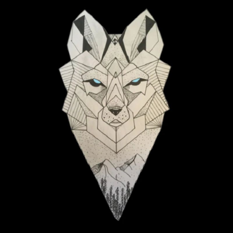 Wolf with blue eyes.