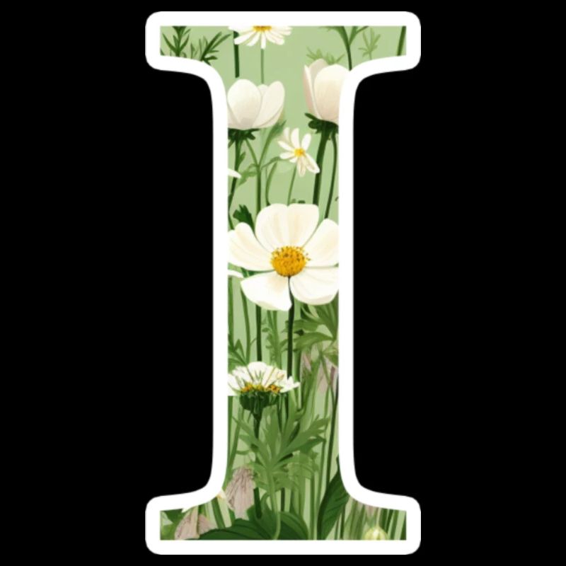 Letter I, Monogram, Floral Pattern