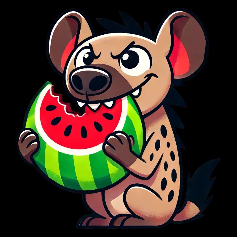 Hyène mignonne avec des fruits de dessin animé de pastèque d’été