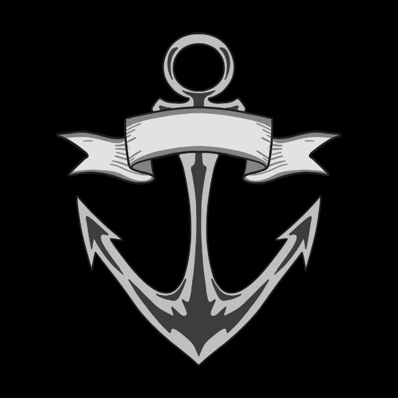 Anchor with banners in grayscale