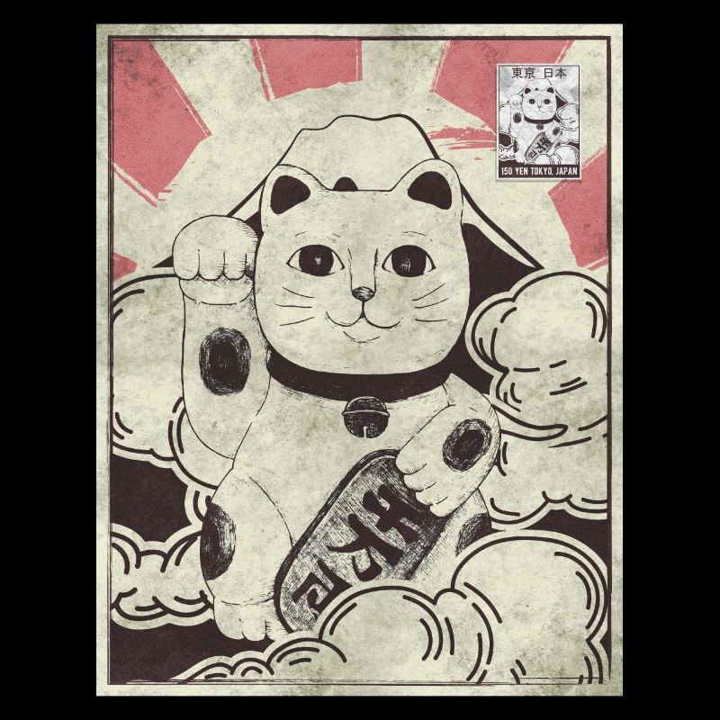 Japanese Aesthetic Maneki Neko Cat Postwertzeichen