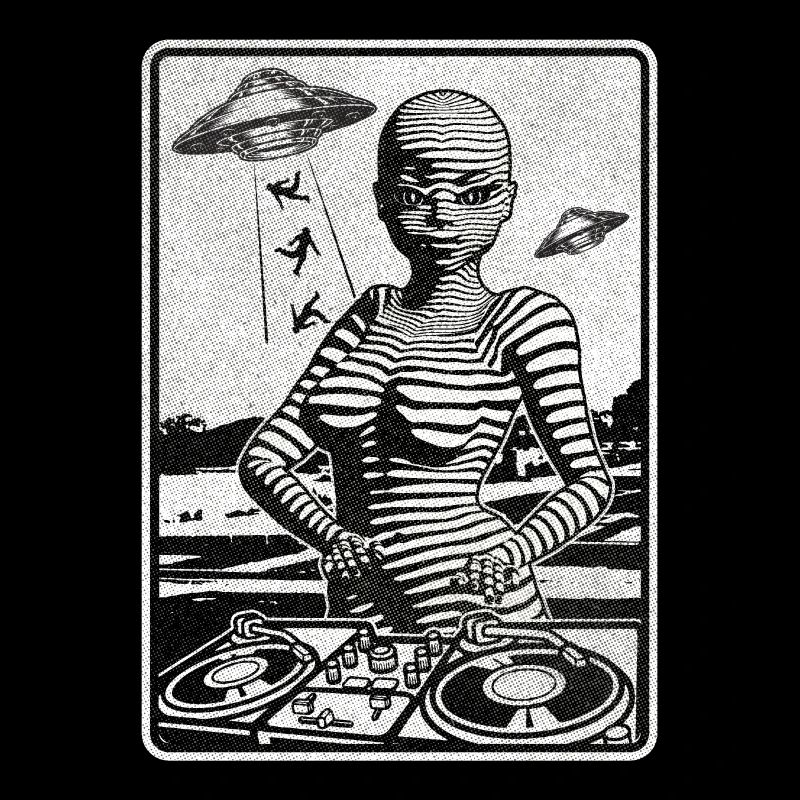 Galactic DJ with a mixing console for music funs