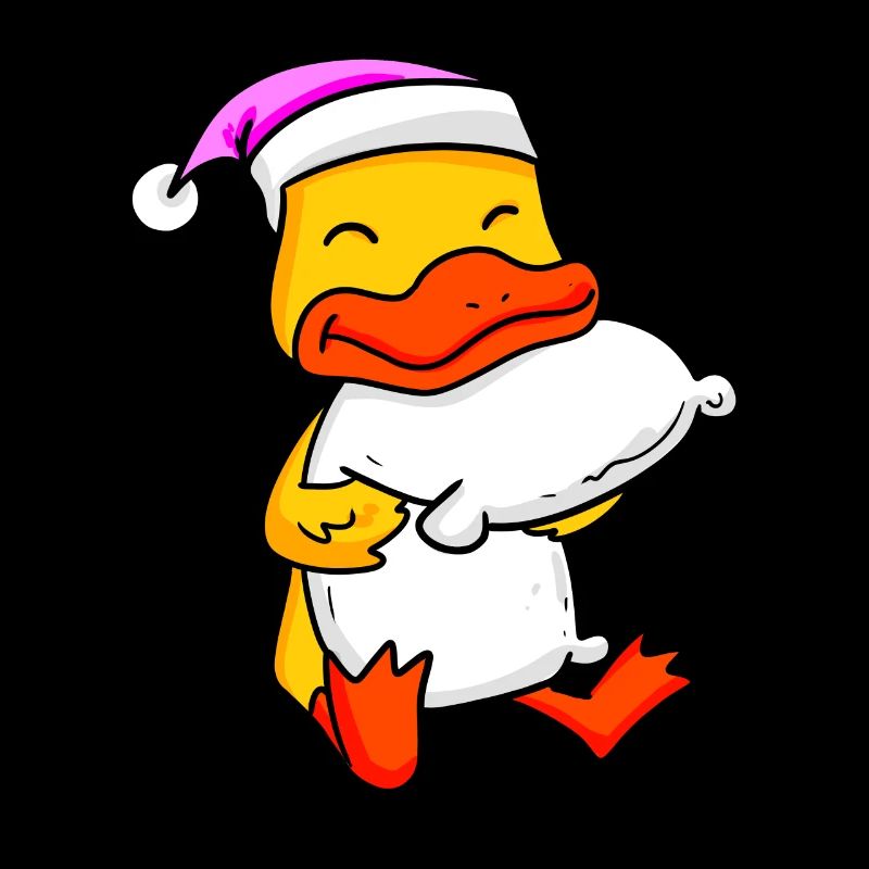 Duck with pillow and sleeping cap