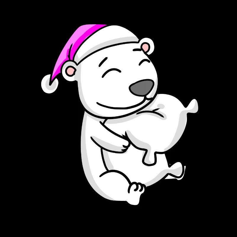 Polar bear with pillow and sleeping cap