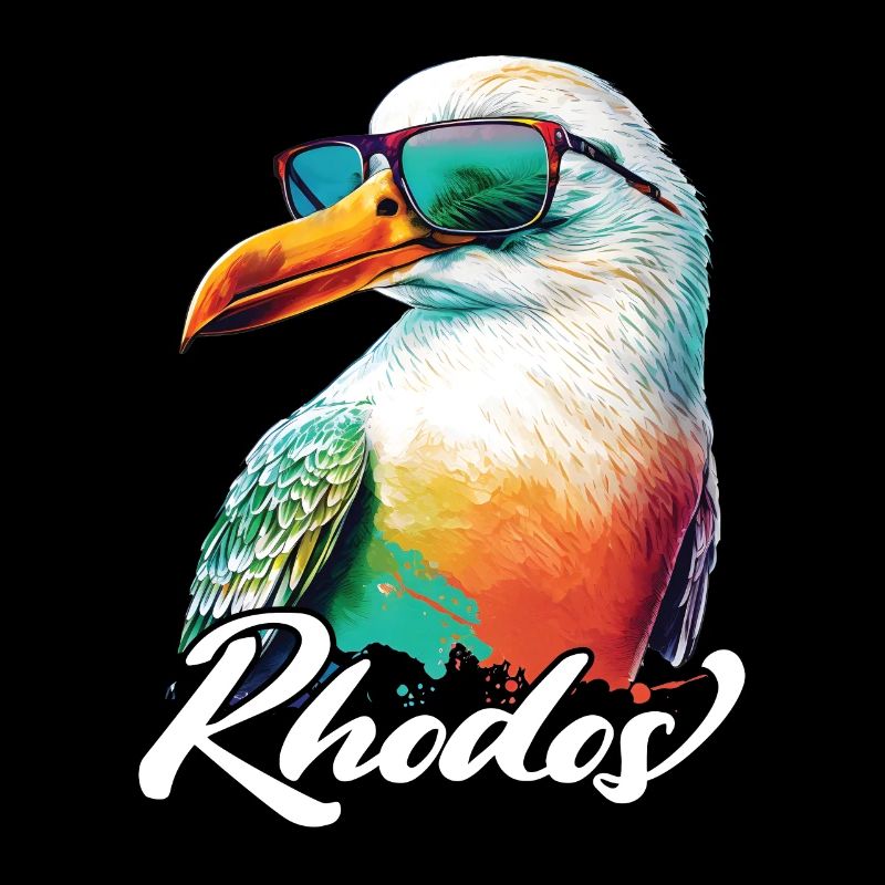 Rhodos Urlaub coole bunte Möwe mit Sonnenbrille