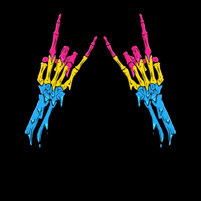 Pansexual Pride Pan Flag Devil Horn Skeleton