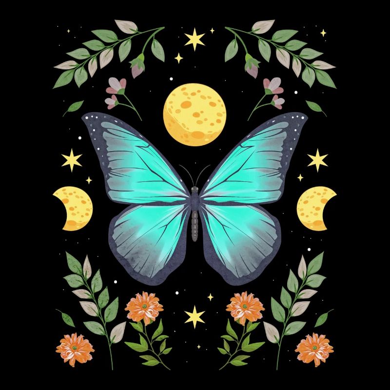 Cottagecore monarque papillon fleurs lune