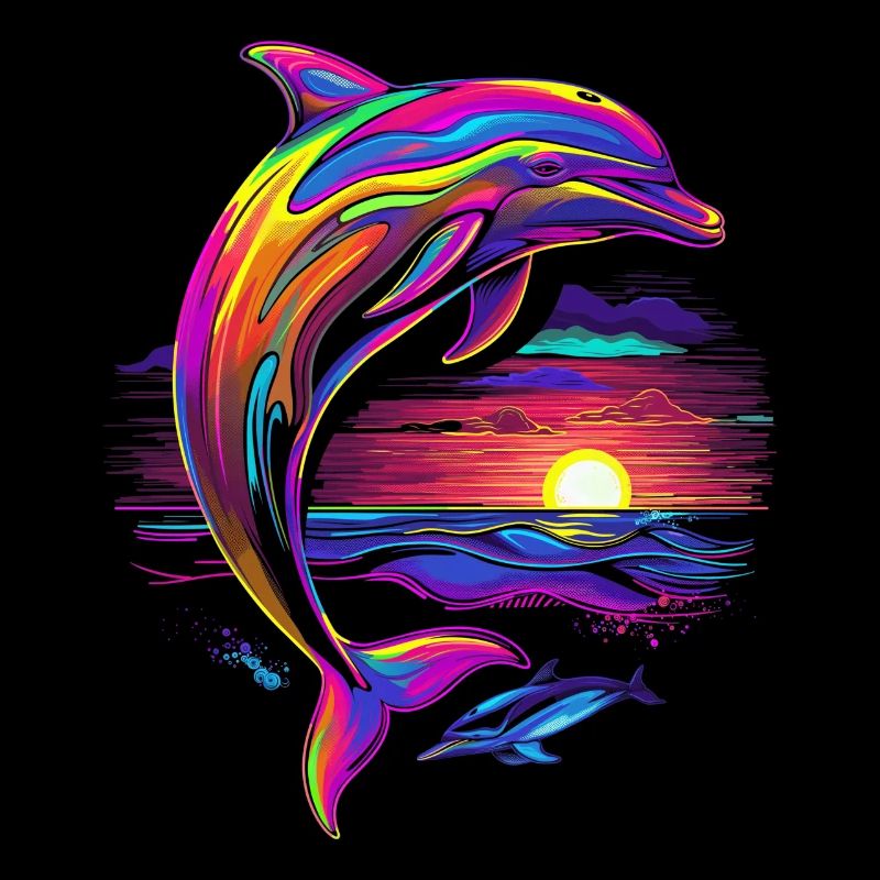 Dauphin océan mer créature coucher de soleil Pop Art