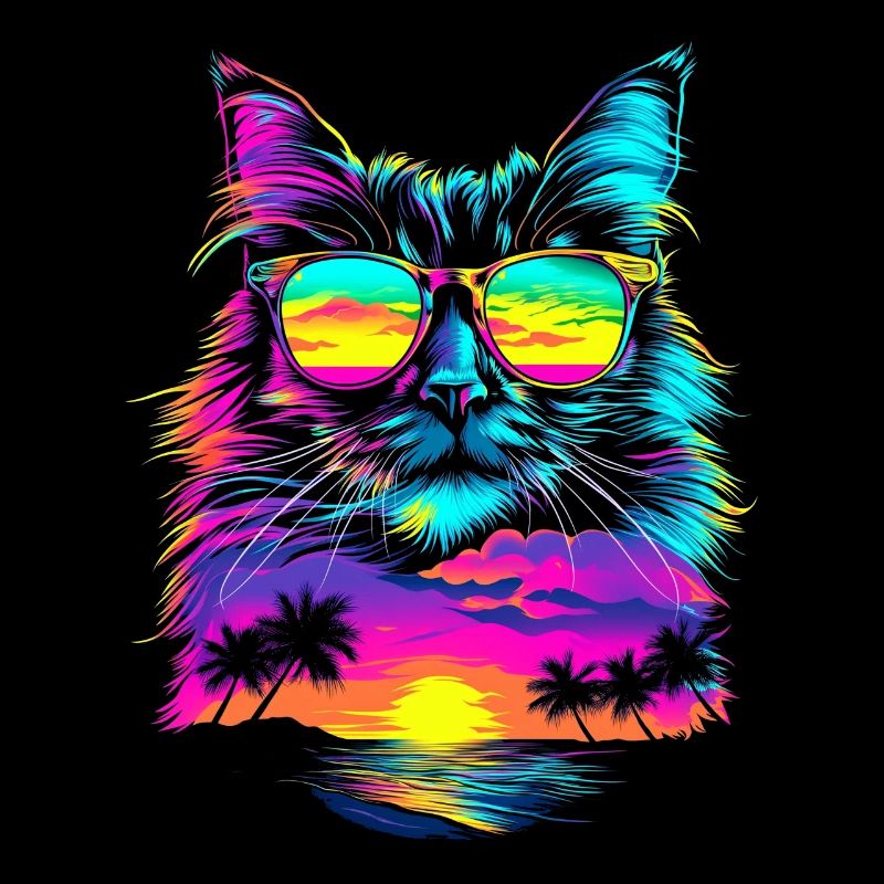 Lunettes de soleil chat birman plage coucher de soleil butt