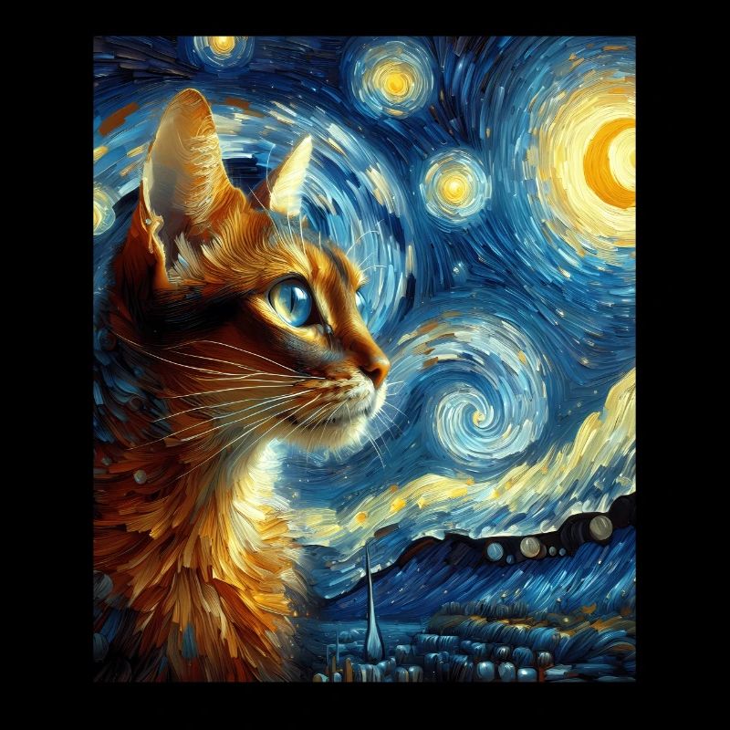 Abessinier Orange Katze Sternennacht Gemälde