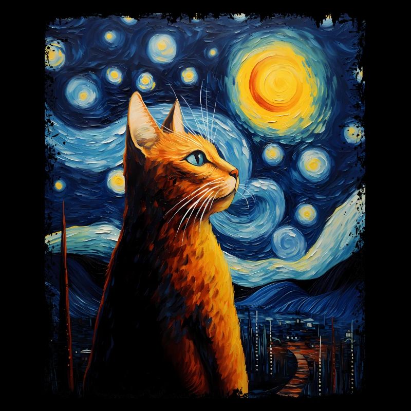 Abessinier Orange Katze Sternennacht Gemälde