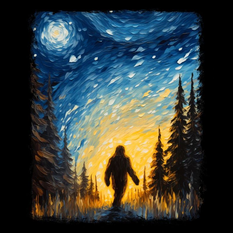Bigfoot Sasquatch Yeti Starry Night Painting