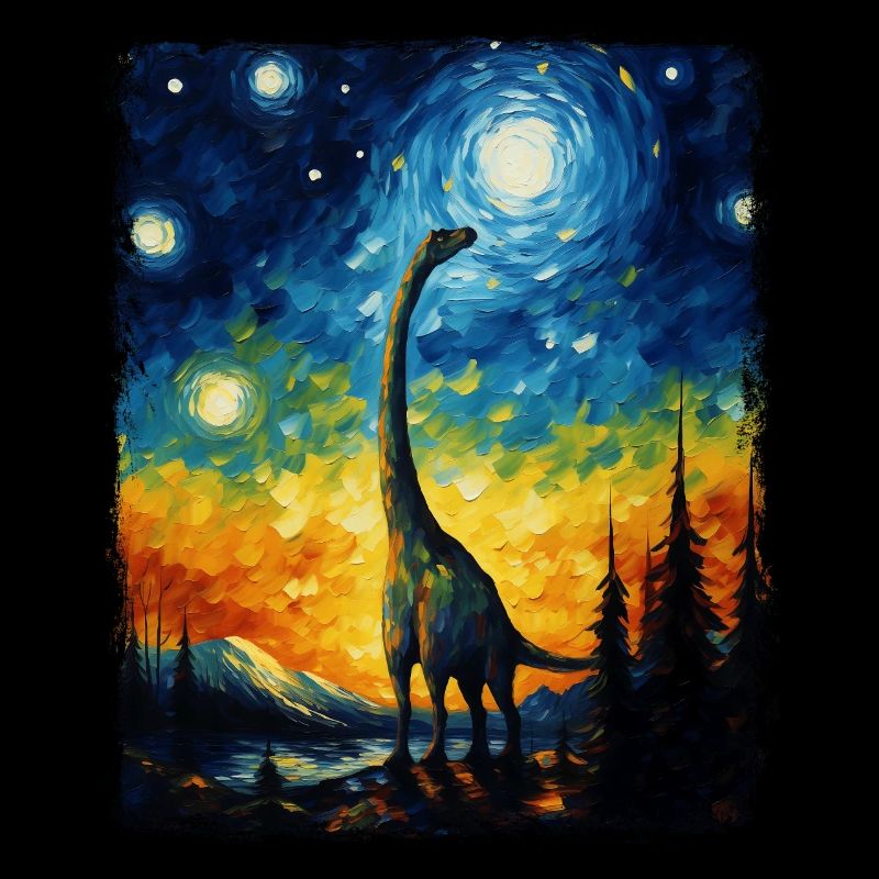 Brachiosaurus Dinosaurier Sternennacht Gemälde