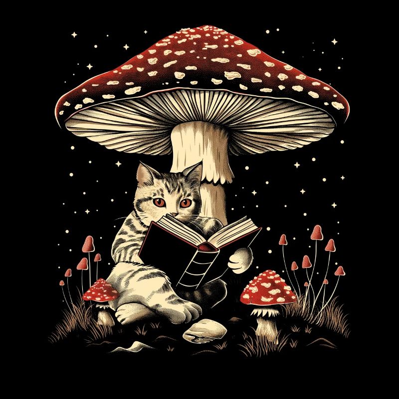 Cottagecore Ästhetische Katze Lesebuch Pilz Witchy