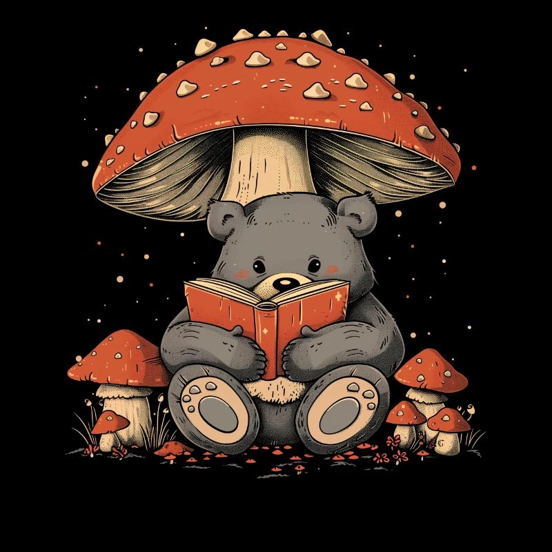 Cottagecore Aesthetic Bear Reading Book Mushroom Witch