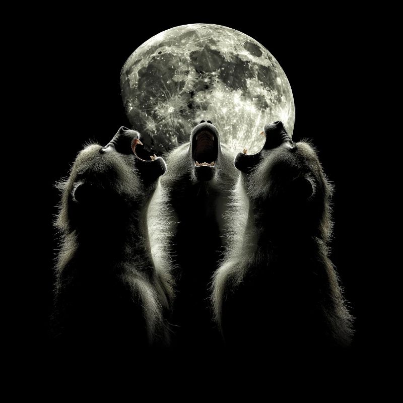 Baboon Monkey Howling Moon